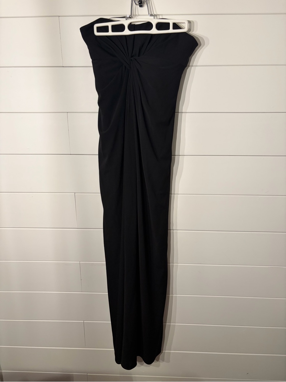 Strapless Twist-Front Black Maxi Dress